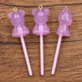 Purple resin bear lollipop pendant DIY charm for cute phone bag accessory 17x71mm - Purple