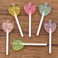 10pcs resin heart lollipop charms DIY acrylic jewelry pendant accessories for handmade crafts - Heart Lollipop Style (25H12) / 10 Pieces