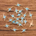 DIY alloy lightning connector charms, KC gold enamel double loop jewelry making pendants. - Blue