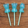 Glow in the dark bear lollipop resin charm DIY acrylic pendant for bag phone decoration - Blue