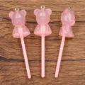 Pink resin bear lollipop charms pendants for DIY jewelry making and cute phone accessories. - Pink