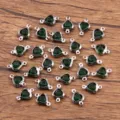 Stainless steel heart crystal connector charms for DIY bracelet jewelry making, 7x12mm. - Connector / Dark Green