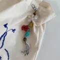 Handmade beaded lanyard charm phone strap bag pendant multi-element bohemian vacation style accessory - Woven Flowers / Off White