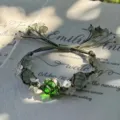 Handgemaakte macrame kristalen krans armband detail, uniek groen steen cadeau. - Rustig Bos