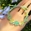 Handgemaakte Makramee Kristal Steen Mesh Gewoven Armband Bloemen Sieraden Cadeau - Kersenbloesem zeezout