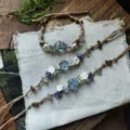 Handmade Macrame crystal floral bracelet set, woven cord with blue stones and flowers. - Azure Blue Braided Rope Bracelet (1 Piece)
