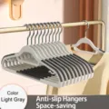 Non-slip clothes hangers space saving seamless wet and dry use home wardrobe clothing organizer - 10 Pieces Pack / Double-Slot Style (Quiet Grey)