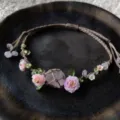 Handmade Macrame Rose Crystal Woven Bracelet Variant Pink Floral Hand Rope Gift - Mist Rose
