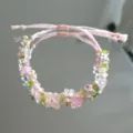 Handmade macrame crystal flower bracelet, pink adjustable woven cord variant jewelry gift. - Pink Flower Braided Bracelet (1 Piece)