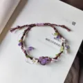 Handmade macrame woven crystal bracelet with purple stone and flowers, unique gift for her. - Wisteria Flower
