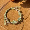 Handmade green macrame crystal beaded bracelet with woven net pocket, vintage style jewelry gift. - Flower Whisper Bracelet