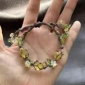 Handmade macrame crystal flower bracelet, woven net design with yellow stone and cute beads. - Osmanthus Tree & Vitality Cord Bracelet