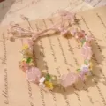 Handcrafted macrame crystal flower bracelet with pink quartz and colorful beads for women. - Rose Quartz Cord Bracelet