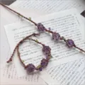 Handmade macrame crystal woven bracelet set, purple stone natural style friendship gift jewelry. - Amethyst and Peridot Bracelet