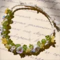 Handmade macrame crystal flower bracelet, white woven cord with green chips and cute floral beads. - Fresh Style Woven Flower Hand Rope (1 Piece)