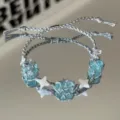 Handmade Macrame Blue Raw Crystal Star Bracelet Silver Cord Handcrafted Jewelry For Women - "A Pool of Lake Blue" Hand Cord (1 Piece)