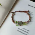 Handmade macrame green crystal braided bracelet, natural stone floral woven wrist chain for women. - One Green Forest Cord Bracelet (Without Tassel)