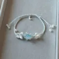 Handmade Macrame Crystal Bracelet Woven Cord with Butterfly Moon and Pearl Charms - One Sparkling Sea Cord Bracelet