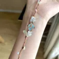 Handmade Macrame Brown Cord Synthetic Crystal Flower Wreath Bracelet Variant Blue - One Blue Starry Sky Cord Bracelet