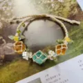 Handmade macrame crystal flower bracelet, woven stone net design, perfect gift for friends. - Sea Salt & Orange Braided Rope Bracelet (1pc)