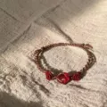 Handmade macrame woven bracelet with red crystal rose charms aesthetic chic jewelry gift for her - Rose's Secret Cord Bracelet