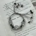 Handmade macrame crystal woven bracelet, unique crystal stone net pocket design jewelry - Ink Butterfly Bracelet, 1 Piece