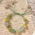 Handcrafted macrame crystal flower bracelet with pink quartz and green cord for women gift - Walking in the Garden Braided Bracelet, 1 Piece