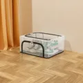 Transparent mesh foldable shoe storage box with zipper, large size 40x30x21cm for home. - L / Clear