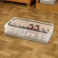 Foldable under bed shoe storage box transparent mesh organizer with zipper and handles - Extra Large / Clear
