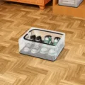 Foldable mesh shoe storage box transparent organizer for sneakers and boots space saving - M / Clear
