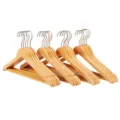 Grucce appendiabiti in vero legno massello con ganci in metallo e barra, 4 pezzi - Classico / Colore legno naturale