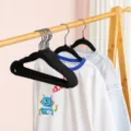 Kids flocked clothes hangers black non-slip velvet baby garment hangers storage rack - Obsidian Black
