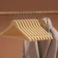 Set di grucce in legno massello con gancio metallico e tacche antiscivolo per armadio guardaroba - Appendiabiti in legno massello - Colore legno naturale
