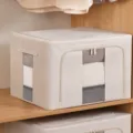Caja de almacenamiento de tela gruesa con ventana transparente y estructura de acero. - Beige