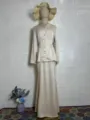 Elegant vintage solid color long sleeve top and long skirt set for women, comfortable spring wear. - S / Ivory