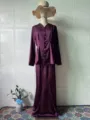 Retro elegant solid color long sleeve top and long skirt matching set for women spring fashion - Purple
