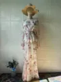 Women long sleeve floral two piece maxi dress vintage fairy style elegant summer dress - S / White Base Pink Floral