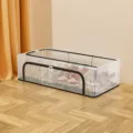Under bed shoe storage box extra large foldable mesh organizer 60x30x21cm for home bedroom - Oversized / Clear
