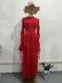 Red long sleeve high neck maxi dress with elegant ruffles, European style spring apparel. - S / Red