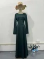 Dark green long sleeve maxi dress with waist slimming design elegant solid color women's dress - Malachite green