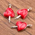 DIY alloy red oil heart pierced by arrow charm pendant for handmade jewelry making accessories. - Antique Silver Red Enamel