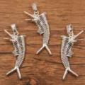 Antique silver fish skeleton pendant charm marine life DIY handmade jewelry accessory 1pc - 1 Piece / Antique Silver