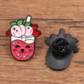 Lindo broche de esmalte metálico de fruta de té con leche boba de dibujos animados. - Taza de Té de Leche con Durazno / 22x29mm