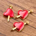 Red enamel heart dagger charm alloy DIY jewelry pendant, 21x38mm crafting accessory. - Gold Red Enamel