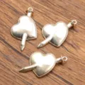 DIY alloy heart pendant with nail pierced design, silver metal jewelry accessory for crafting. - Antique Silver