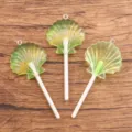 Resin shell lollipop pendant DIY accessories, green transparent design with hanging loop. - Green