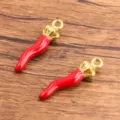 Gold stainless steel red chili pepper charms, 3D enamel vegetable pendant jewelry findings. - L / Red