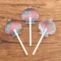 Resin Shell Lollipop Pendant DIY Acrylic Charm Colorful Fan Shaped Jewelry Accessory 3PCS - Blue