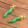 Green and Gold 3D Chili Pepper Charm Stainless Steel Jewelry Accessory Pendant for DIY Crafts - L / Green