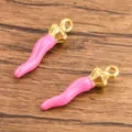 Pink Enamel Chili Pepper Charms Featuring Gold Crown Metal Jewelry Pendants 2pcs - Rose Red